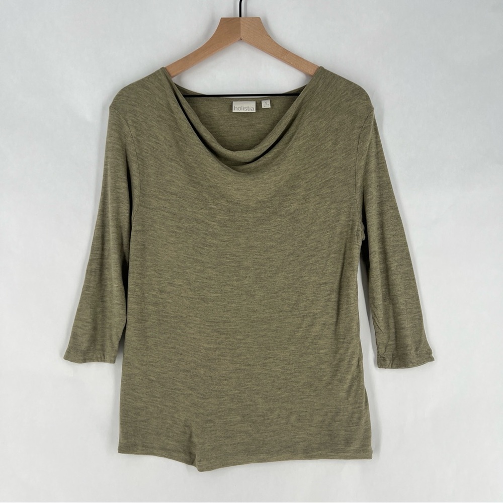 Holistia Olive Green Cowl Neck 3/4 Sleeve Lightweight Soft Modal Tencel Top S